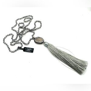 NWT Alexander Kalifano Smoky Silver Beaded Meditation Tassel Necklace